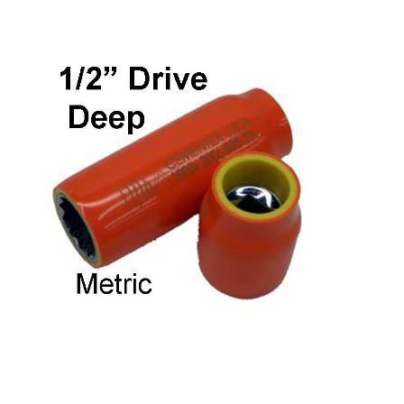 METRIC Deep Square 1/2" Drive Sockets. Double Insulated
